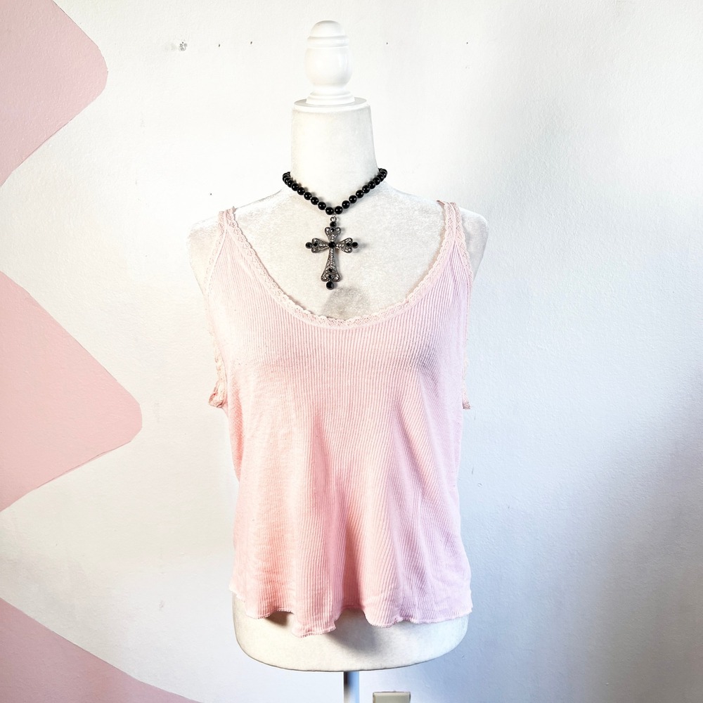 Vintage Y2K 90s Tank Top Lace Trim‎ Coquette Y2K Girly 2000s Sz XL